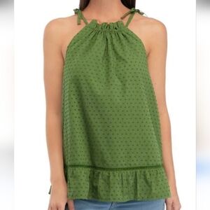 Crown & Ivy green high neck tie strap frilly feminine cottagecore top size L